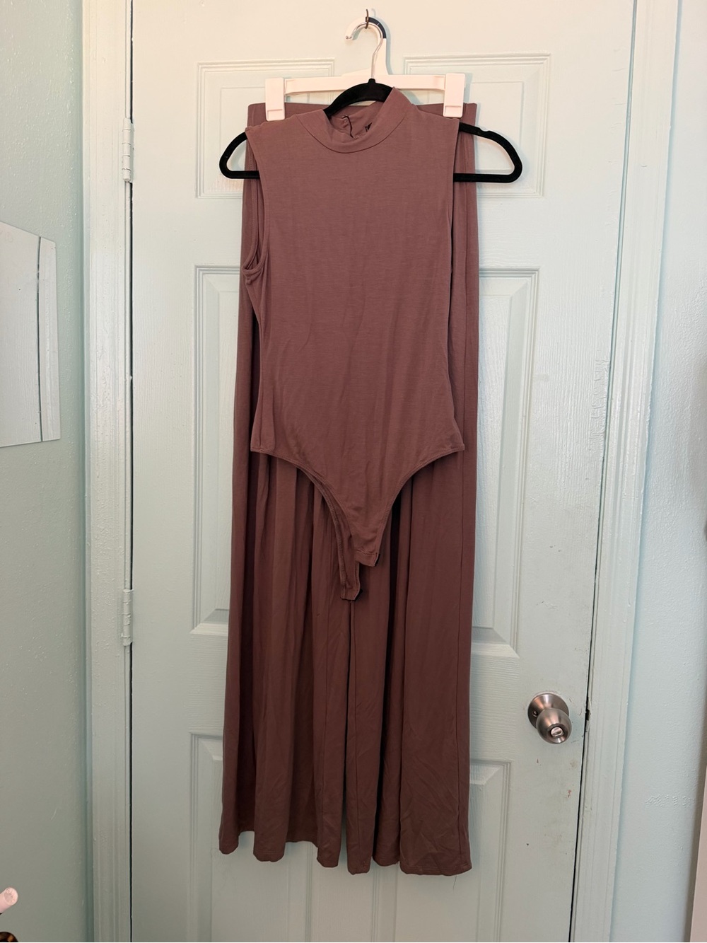 Sleeveless Mauve Mock-Neck Maxi Bodysuit Dress